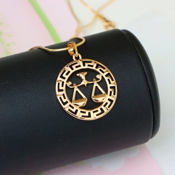 "Libra Zodiac Sign Rose Gold Pendant in Gold Plated Brass, XPPT1334 - Picture 4 of 13